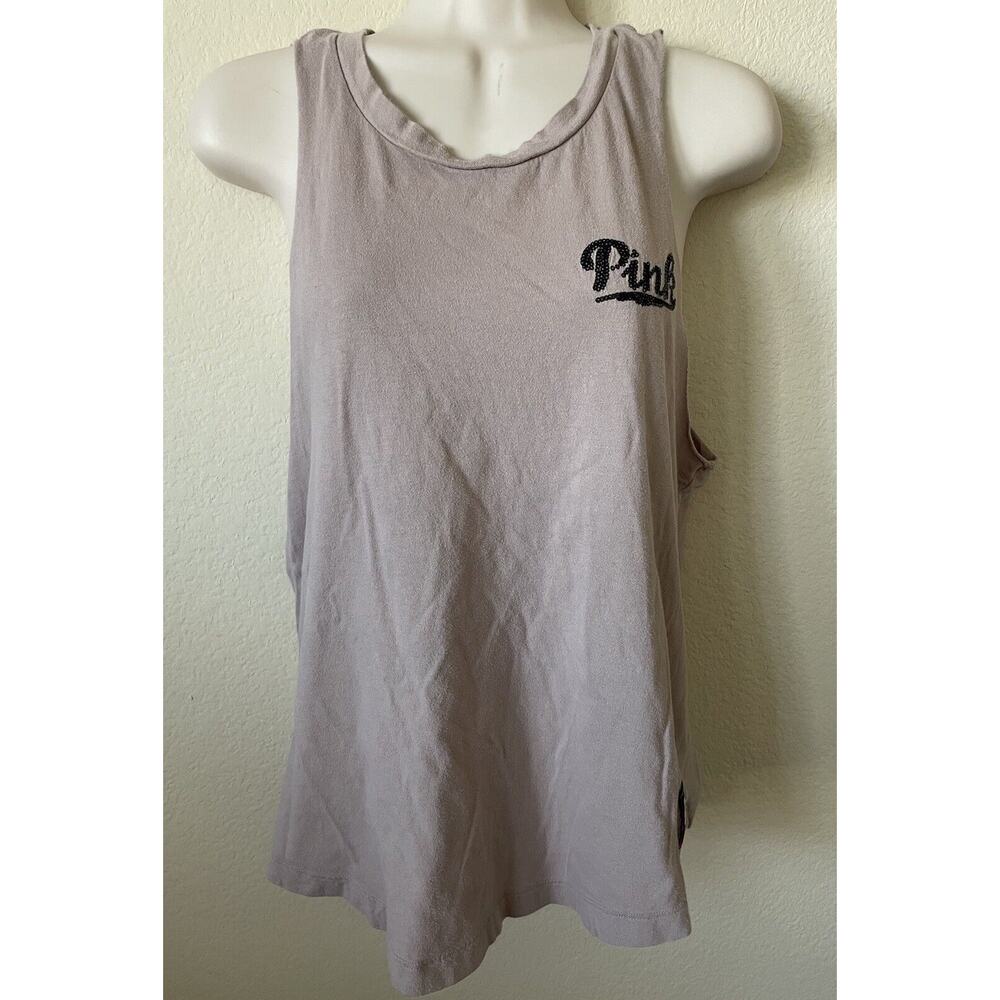 PINK Dusty Pink Sequins Logo Scoop Neck Sleeveless Muscle Tank Top Size XS